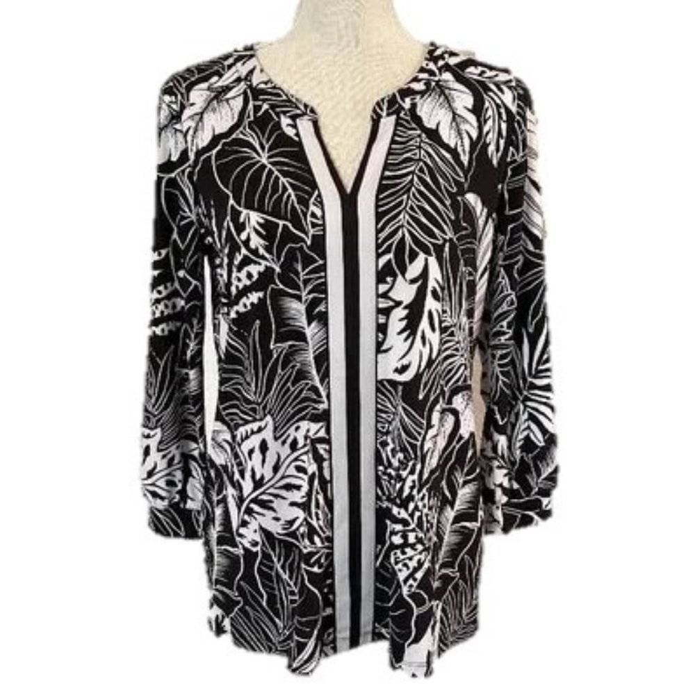 SUSAN GRAVER Hawaiian Print Jersey Top